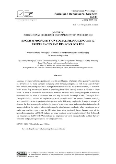 (PDF) English Profanity On Social Media: Linguistic Preferences And ...