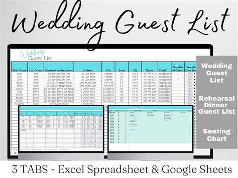 Wedding Guest List Excel, Wedding Guest List Spreadsheet Guests Tracker, Wedding Guest List ...