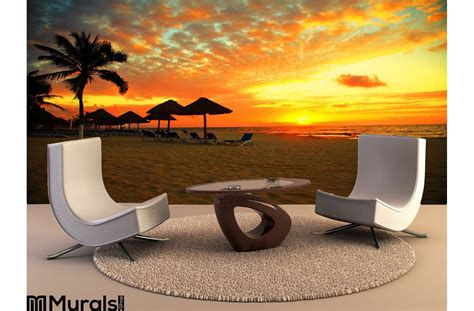 Sunset Scene Tropical Beach Resort Wall Mural