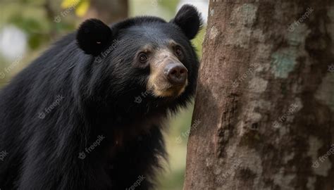 Premium AI Image | Cute panda sitting on branch looking at camera in forest generated by ...