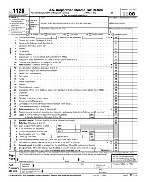 2008 Form 1120 - Edit, Fill, Sign Online | Handypdf