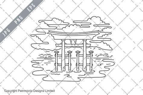 Itsukushima Shrine Torii Gate Mono Line Graphic by patrimonio ...