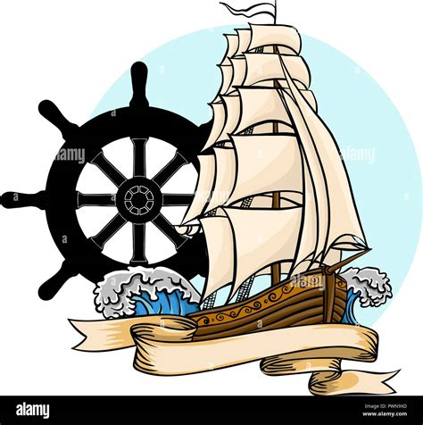 vector Old ship. Vector flat cartoon illustration Stock Vector Image & Art - Alamy