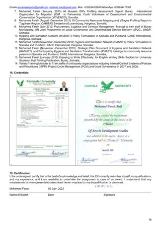 CV Somalia Somali Expert CV - Mohamed Farah - PME | PDF