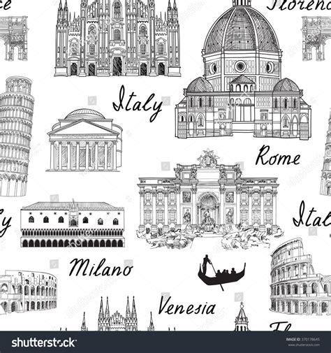 Travel Europe background. Italy famous landmark seamless pattern ...