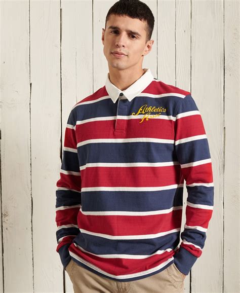 Mens - Long Sleeve Jersey Rugby Shirt in Lauren Navy Stripe | Superdry