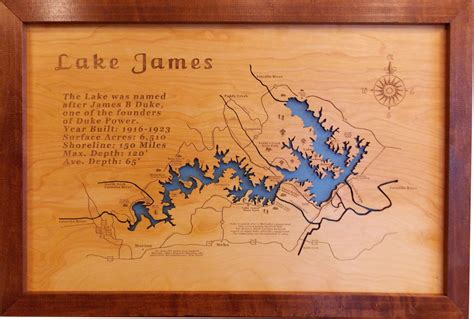 Wood Laser Cut Map of Lake James NC Topographical Engraved