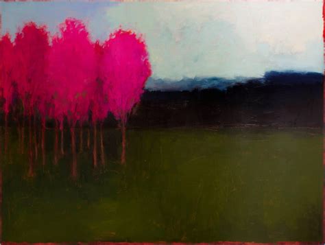 Tracy Helgeson - At First Blush (Minimalist Color Field Landscape Painting with Magenta Trees ...