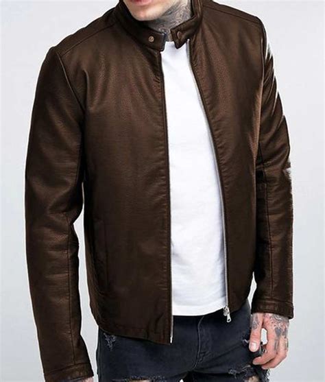 Mens Casual Brown Leather Stand-up Collar Leather Jacket - USA Jacket