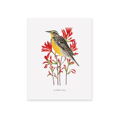 Wyoming State Bird Art Print Wyoming Meadowlark and Indian - Etsy