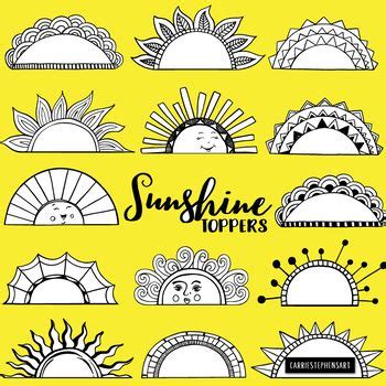 Sunshine Toppers, Frame and Label Black Line Art, Sun Silhouettes, Half Circle Good Day Sunshine ...