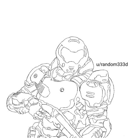 I sketched around a picture of the doom slayer : r/Doom