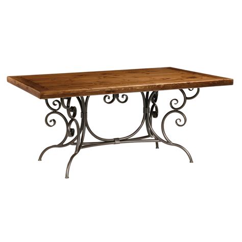 Dining Table: Wood Dining Table Wrought Iron Base