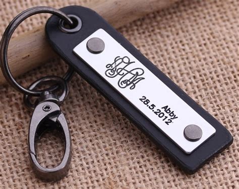 Monogram Leather Keychain Personalized Leather Key Chain - Etsy