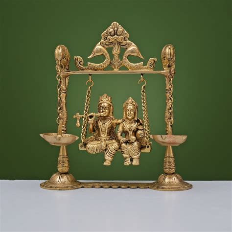 Radha Krishna Statue on Swing With Diya in Brass, Radhakrishan Idol on ...