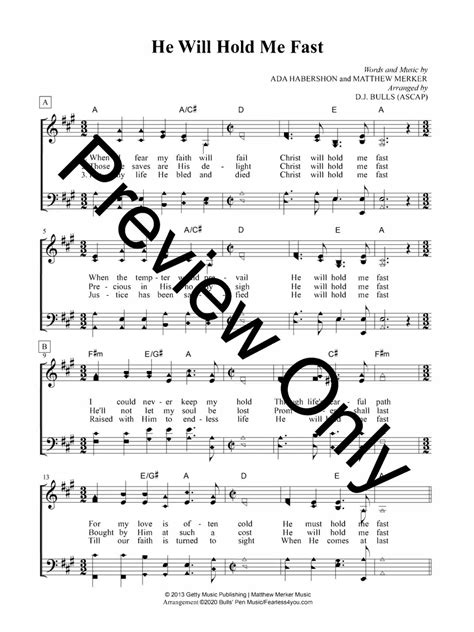 He Will Hold Me Fast Sheet Music - fearless4You.com