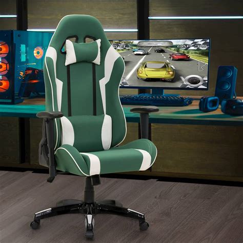 CorLiving High-Back Ergonomic Gaming Chair Green/Mesh White LOF-810-G ...