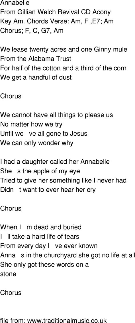 Old-Time Song Lyrics - Annabelle