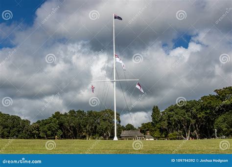 Waitangi Treaty Grounds Flag Pole Stock Photo - Image of site, countrys ...