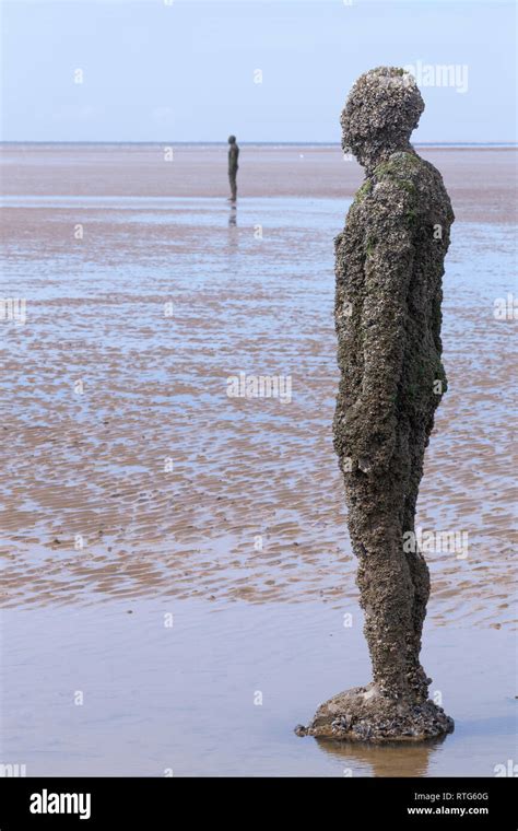 Another Place sculptures, Antony Gormley, 2007, Crosby beach, Southport, Merseyside, Lancashire ...