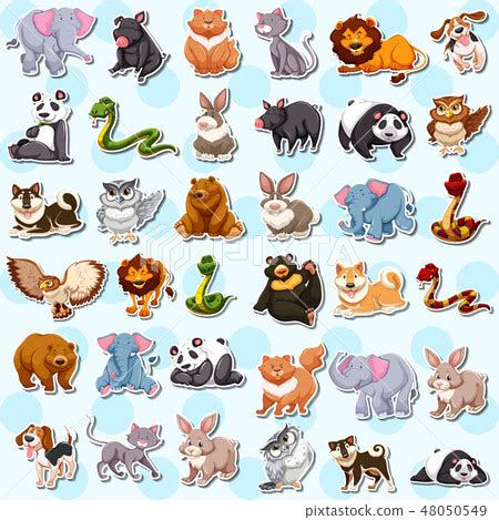 Set of cute animal sticker - Stock Illustration [48050549] - PIXTA