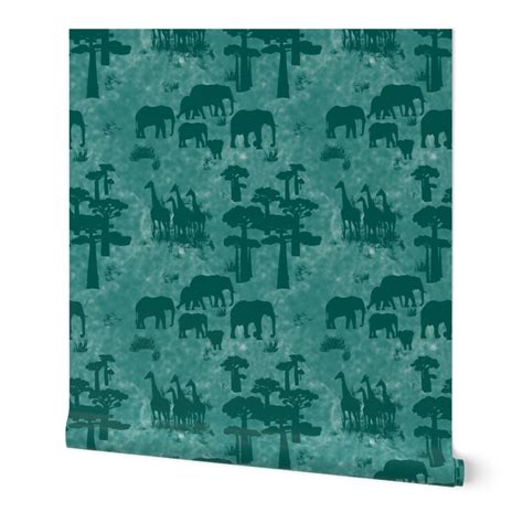 Typical African ecosystem - Elephants, Wallpaper | Spoonflower