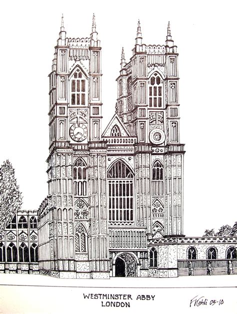 WESTMINSTER ABBY - Pen and ink drawing by Frederic Kohli of the historic Westminster Abby in ...