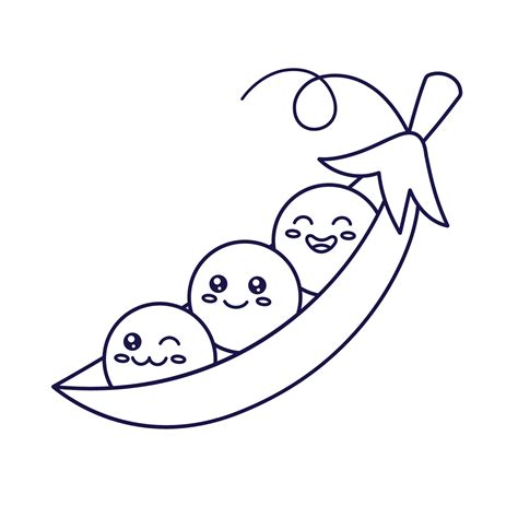 Peas kawaii characters. Cute Kawaii pea pod cartoon kids illustration ...