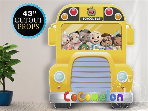 Printed wheels on the bus prop cocomelon school bus character cutouts ...