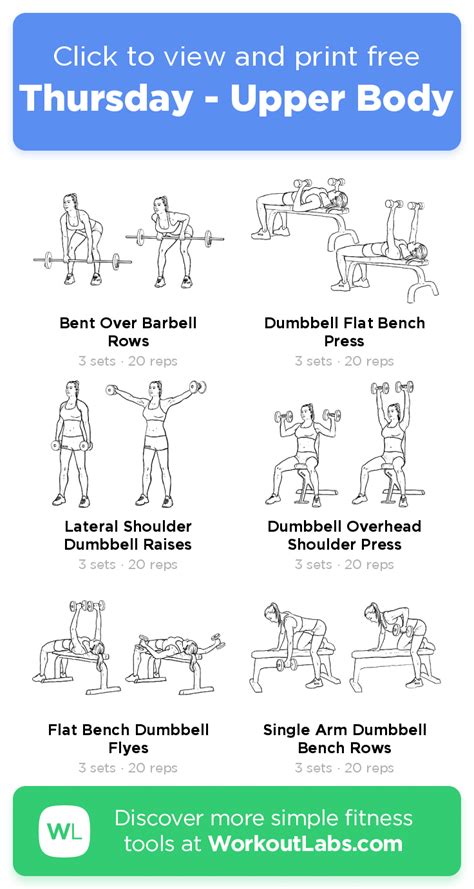 Thursday - Upper Body – click to view and print this illustrated exercise plan created with ...