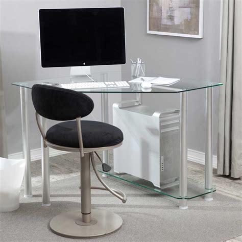 Small Corner Glass Computer Desk | Glass corner desk, Desks for small spaces, Small glass desk