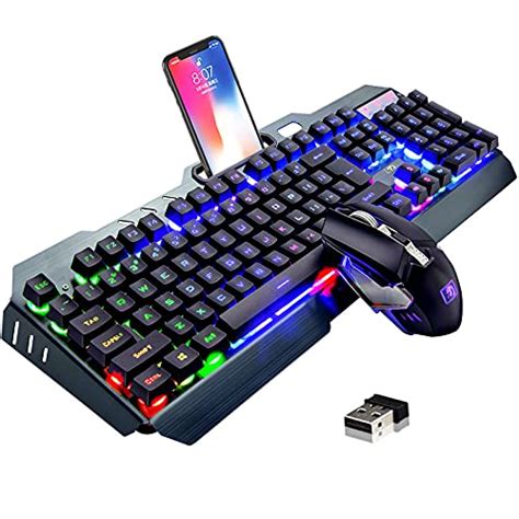 Wireless Gaming Keyboard and Mouse,Rainbow Backlit Rechargeable Keyboard with 3800mAh Battery ...