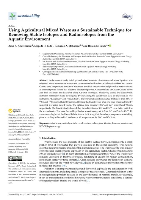 (PDF) Using Agricultural Mixed Waste as a Sustainable Technique for Removing Stable Isotopes and ...