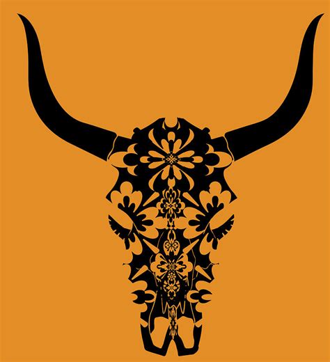 Wild-west-cow-skull-horns-black-white-vector-clip-art-illustrati Digital Art by Ellsbeth Page