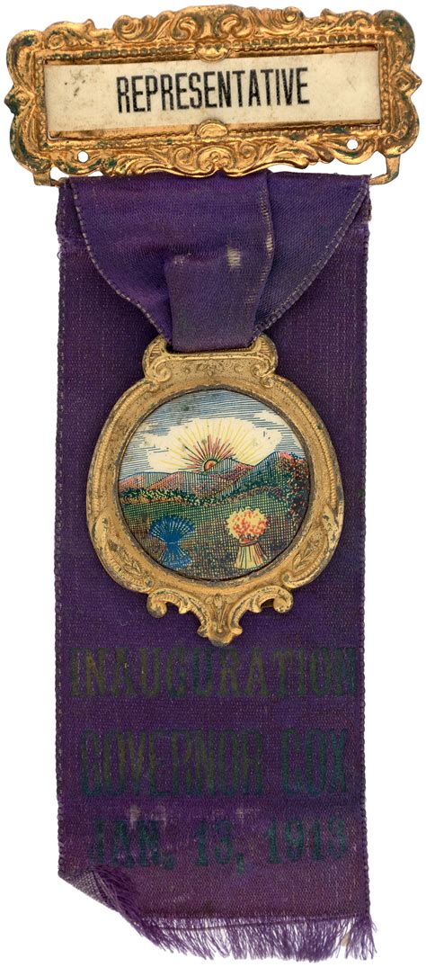 Hake's - "INAUGURATION GOVERNOR COX" STRIKING OHIO RIBBON BADGE.