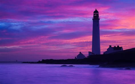 Lighthouse Sunset, oceans, purple, sunsets, nature, sky, pink ...