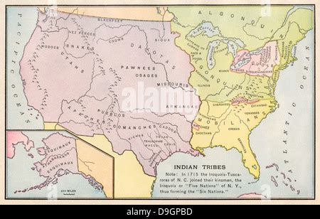 Map of Native American locations, circa 1700. Color lithograph Stock Photo: 57531849 - Alamy