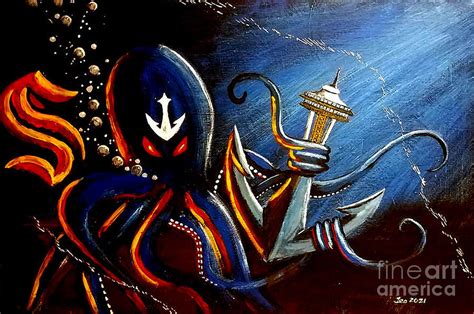 Seattle Kraken Octopus Space Needle Art Painting by Teo Alfonso - Fine ...