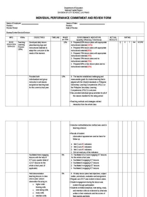 Ipcrf Rating Form | Educational Technology | Lesson Plan