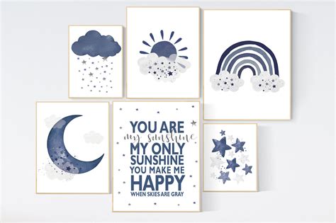 Nursery decor navy, rainbow nursery, you are my sunshine, nursery wall ...