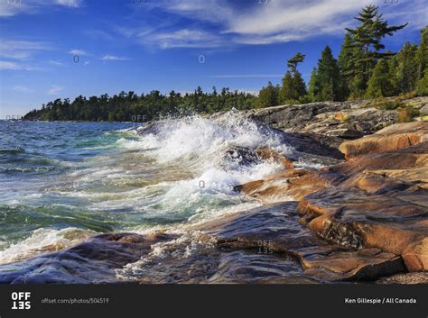 Waves crashing on rocks on Lake Superior at Catherine Cove, Lake ...