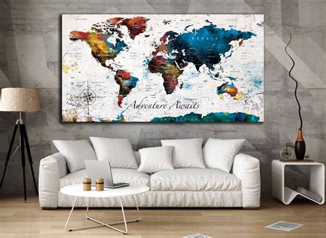 World Map World Map Canvas Print Large World Map Push Pin - Etsy