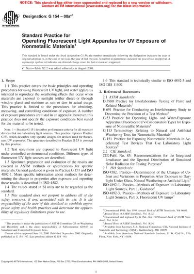 ASTM G154-00ae1 - Standard Practice for Operating Fluorescent Light Apparatus for UV Exposure of ...