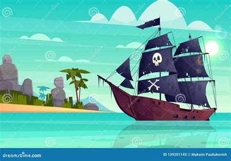 Vector Cartoon Pirate Ship Bay Island Clipart And Illustrations