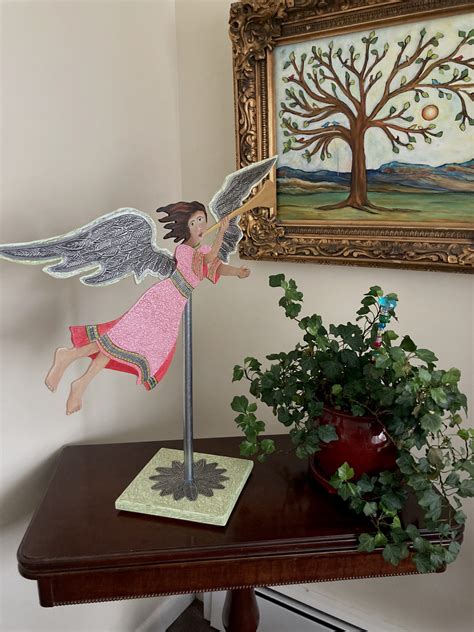 Wooden Angel Flying Sculpture. - Angel Flying Left To Right. · Urban Pastures Art