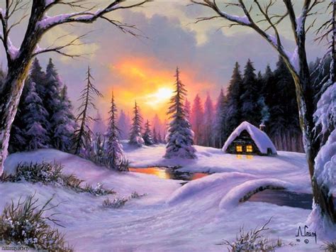 Winter Scene Paintings, Winter Landscape Painting, Winter Painting ...