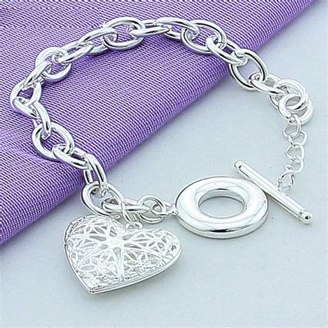 AAA 100% Sterling Silver Jewelry Female Hollow Ball Bracelet 925 Silver Heart Bracelet Top ...