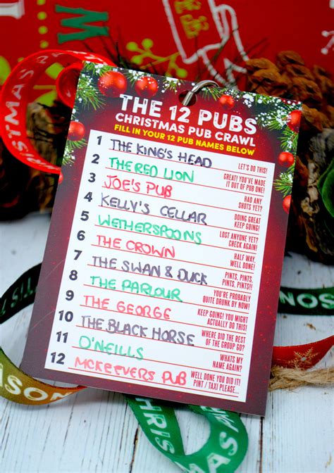 THE 12 PUBS Christmas Party Pub Crawl List Lanyard Guides | Hen Party Wristbands | Team Bride ...