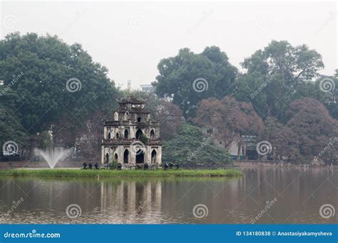 Turtle Tower in Hanoi, Vietnam Stock Photo - Image of pagoda, center ...