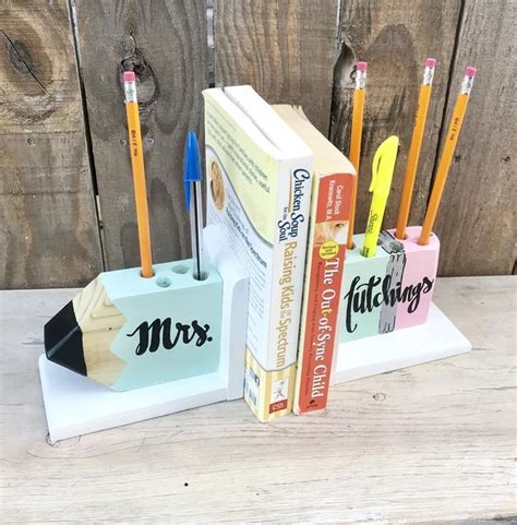 Personalized Teacher Pencil Bookends Wooden Pencil Holder | Etsy | Back ...